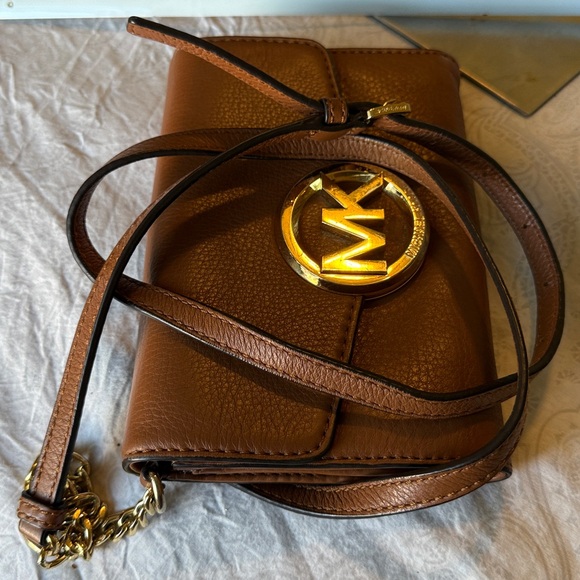 Michael Kors Tan Leather Crossbody Bag with Gold Accents - Picture 13 of 13
